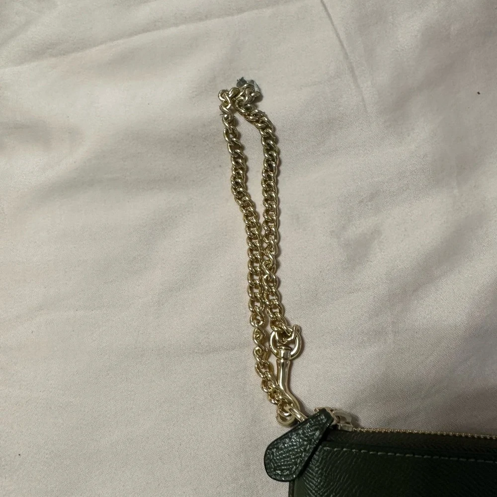Coach Dark Green Leather Wristlet with Gold Chain Strap